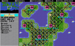 The original game in all its low pixel, low colour glory. Despite that, the familiar details of city size and roads/tracks were present from the very beginning.