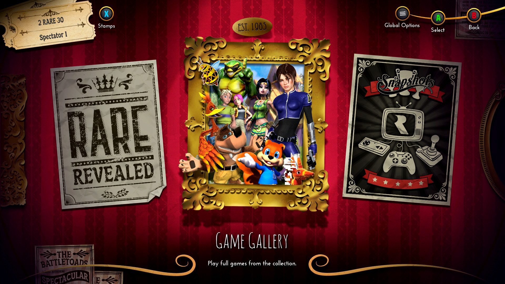 The games take center place in Rare Replay's main menu, but the rest of the content is just a short step away, if you've unlocked it.